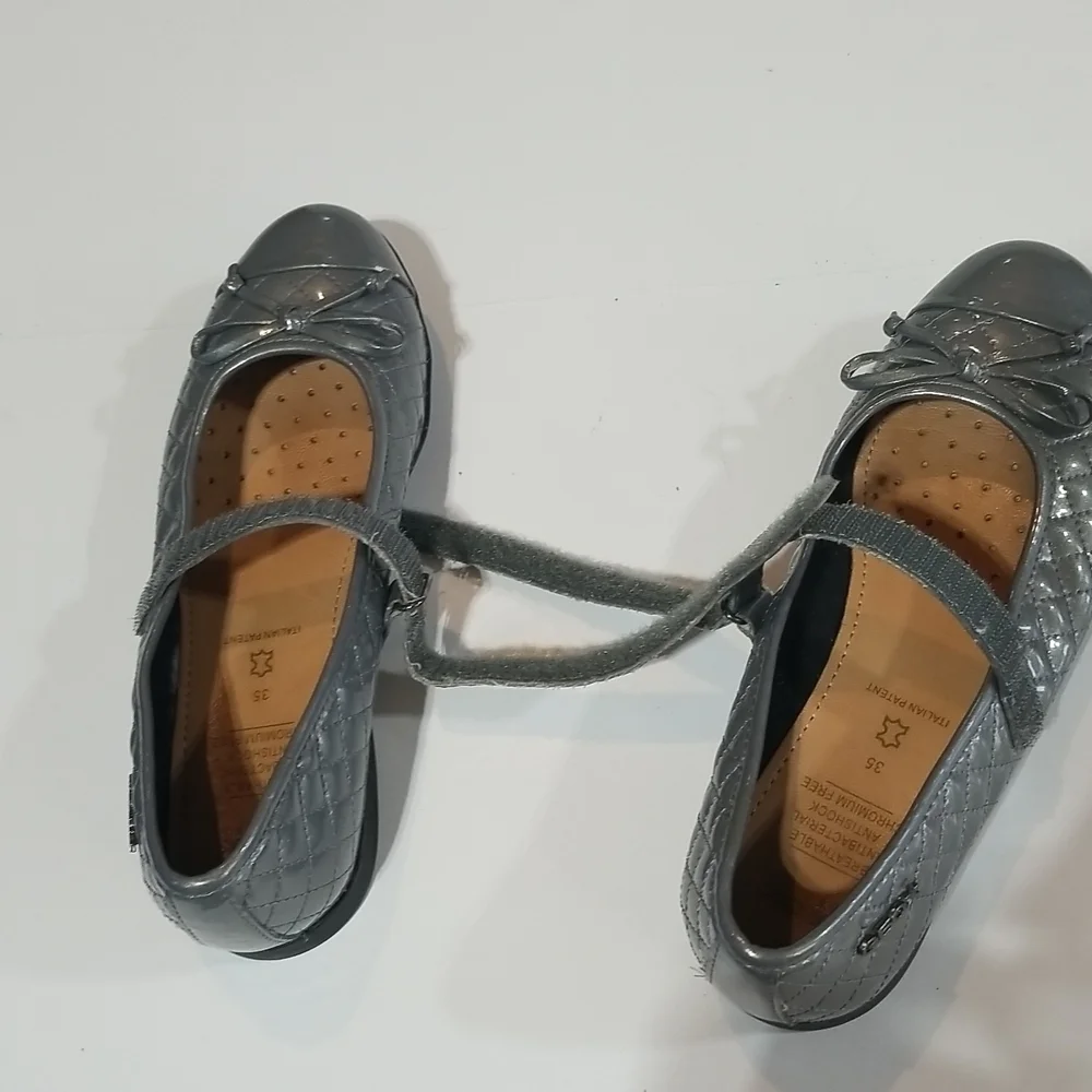 GEOX RESPIRA Plie Mary Jane Gray Silver Quilted Flat